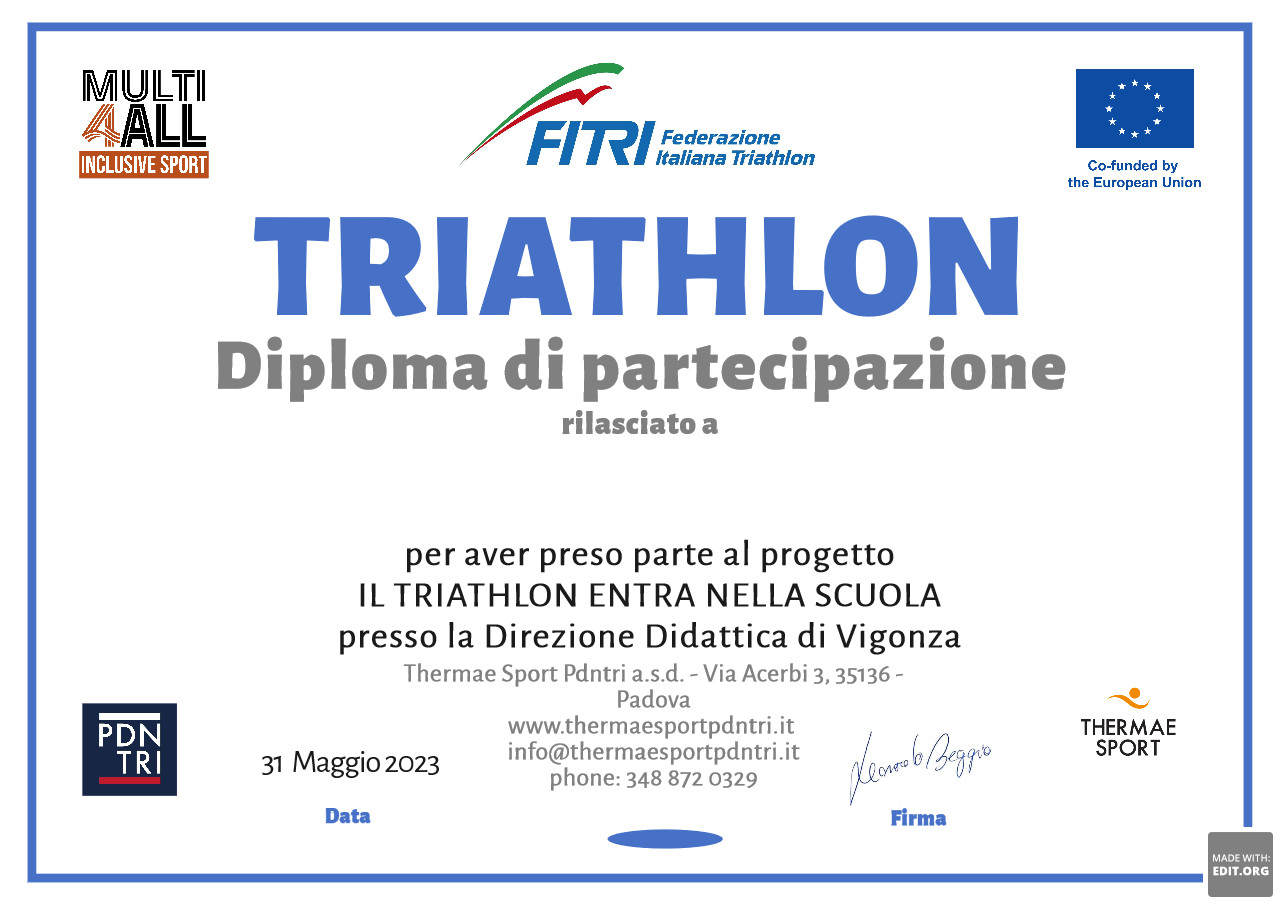 Diploma Triathlon con loghi